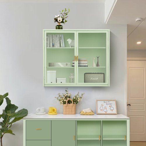 Modern Double Door Wall Cabinet With Glass Door With Three Levels Of Storage For Entrance Living Room, Bathroom, Dining Room, Mint Green Unavaila Modern Double Door Wall Cabinet With Glass Door With Three Levels Of Storage For Entrance Living Room, Bathroom, Dining Room, Mint Green Unavaila